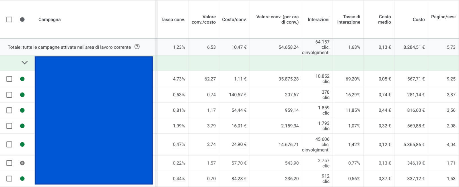 Panoramica campagne Google Ads ecommerce beauty